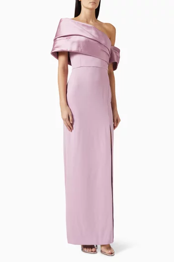 Alexis Off-shoulder Maxi Dress in Twill & Woven Crepe