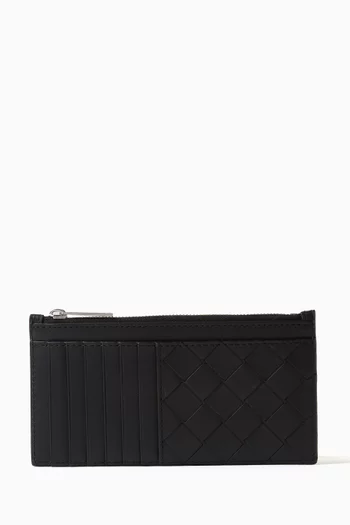 Long Zipped Card Case in Intrecciato Leather