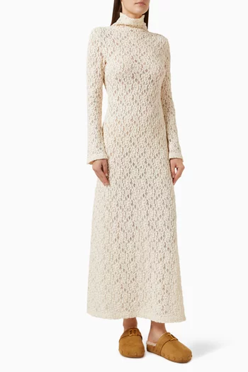Smocked Lace Maxi Dress in Cotton-Blend