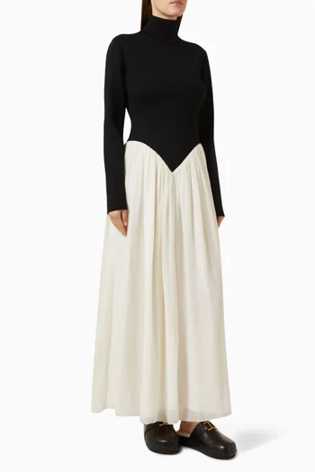 Turtleneck Two-Tone Dress in Wool-Blend