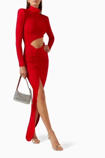 Ruched Cut-out Dress in Rayon-knit