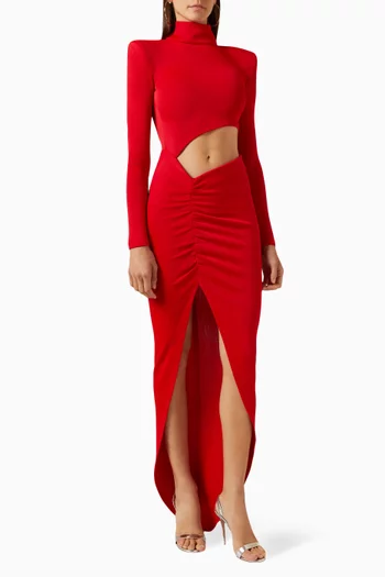 Ruched Cut-out Dress in Rayon-knit