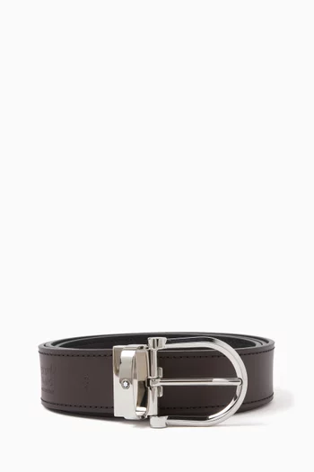 Reversible Horseshoe Buckled Belt in Leather, 35mm