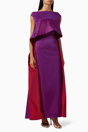 Colour-block Ruffle Maxi Dress in Taffeta