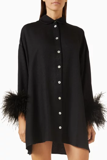 Detachable Feather Pastelle Oversized Shirt Dress