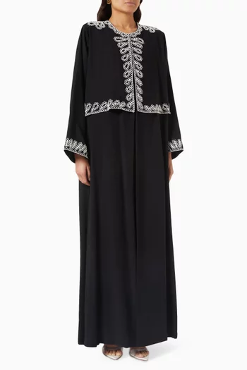 Floral-embroidered Abaya in Crush-cotton
