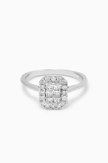 خاتم الوجن بتصميم مستطيل مرصع بالماس ذهب أبيض عيار 18