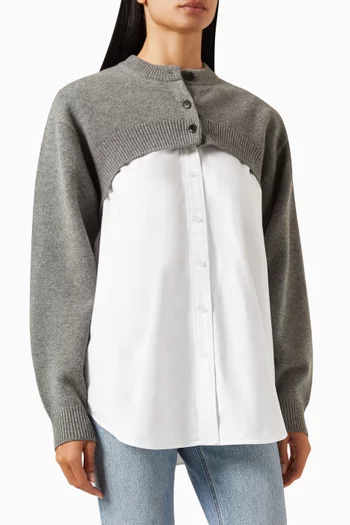 Bi-layer Buttoned Shrug Top in Oxford Shirting