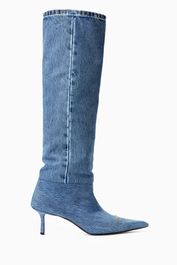Viola 65 Slouch Knee Boots in Washed Denim