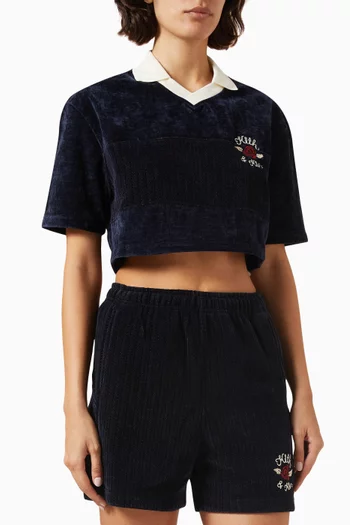 Spencer Cropped Polo Top in Bonded-chenille