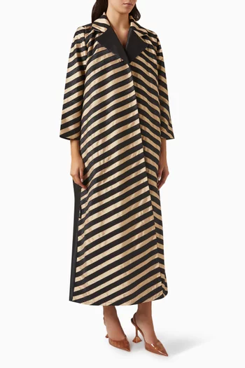 Contrast-striped Abaya in Silk
