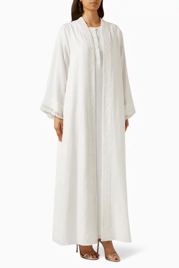 3-piece Embroidered Abaya Set in Linen