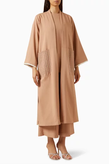 4-piece Embellished Abaya Set in Cotton Linen