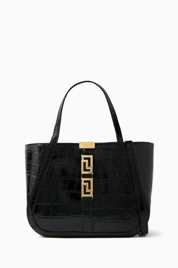 Greca Tote Bag in Croc-embossed Leather
