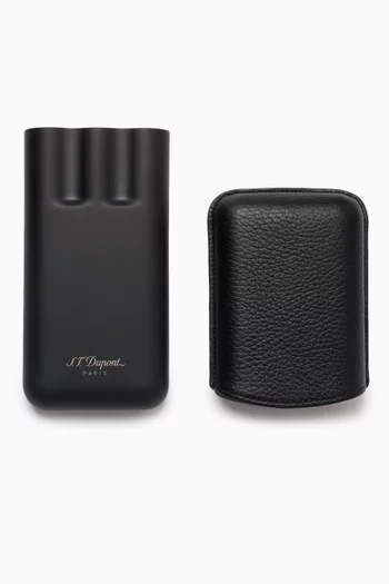 Triple Cigar Case in Grained Leather & Metal