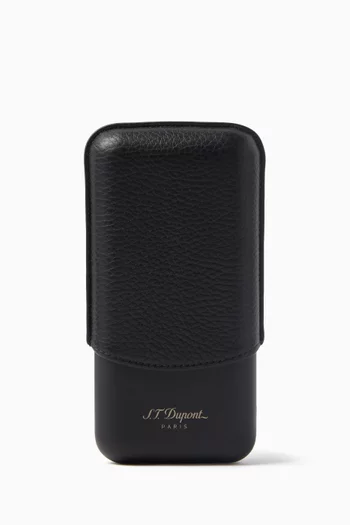 Triple Cigar Case in Grained Leather & Metal