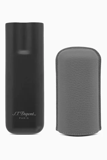 حافظة سيجار مزدوجة جلد حبيبي ومعدن