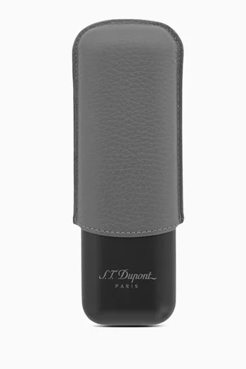 حافظة سيجار مزدوجة جلد حبيبي ومعدن