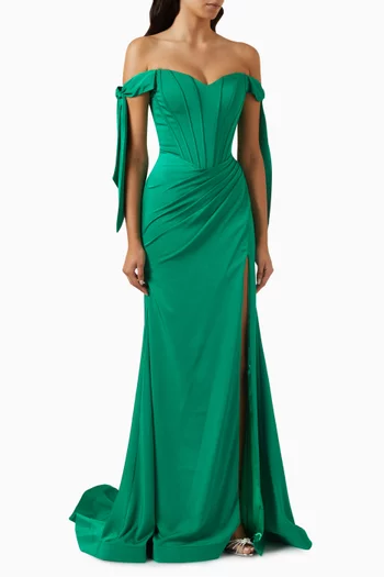 Off-the-shoulders Corset Gown in Satin