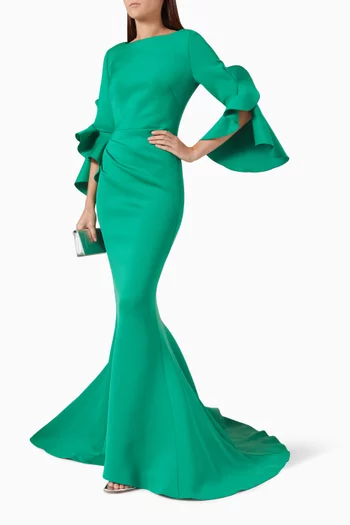 Ruffled Mermaid Gown in Scuba