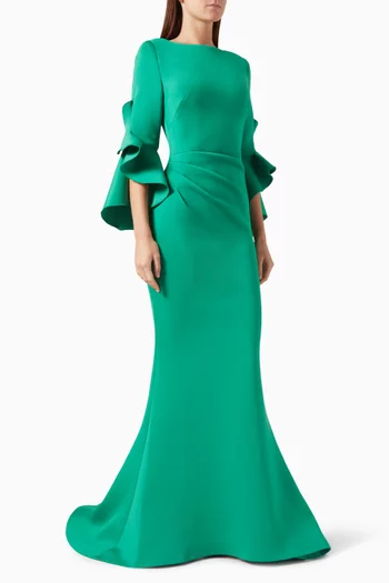 Ruffled Mermaid Gown in Scuba