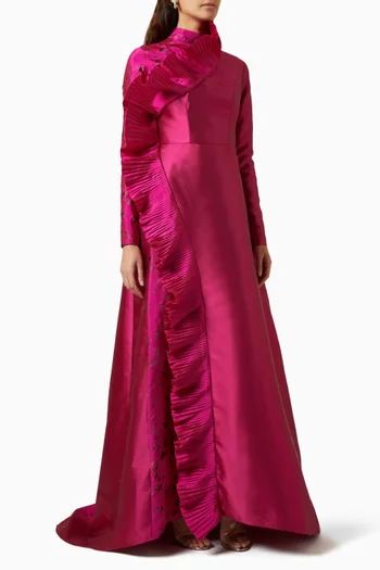 High-neckline Maxi Dress in Taffeta & Satin
