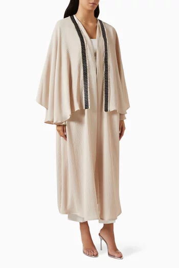 Cape-sleeve Embroidered Abaya in Plissé