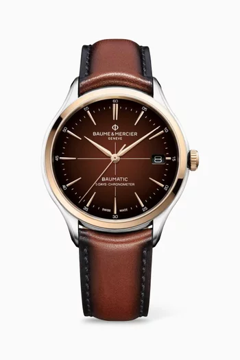 Clifton Automatic Leather & Steel Watch, 40mm