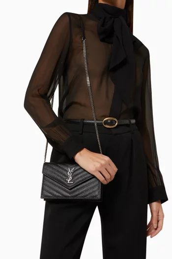 Cassandre Matelassé Envelope Chain Wallet in Leather