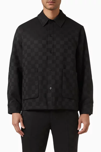 Boxy Checkerboard Overshirt in Stretch Double-weave