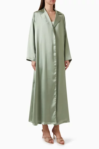 Notched Collar Abaya in Satin Silk