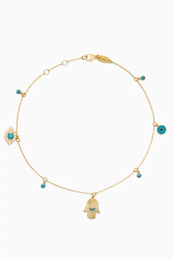 Talisman Mixed Charm Anklet in 18kt Yellow Gold