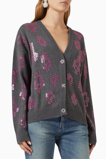 Oversized Sequin Cardigan in Cotton-knit