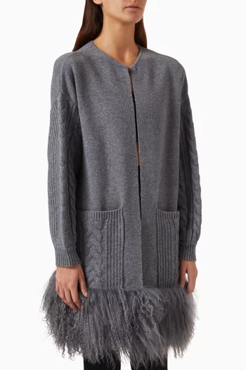 Shearling-trim Cable-knit Cardigan Coat in Merino Cashmere-blend