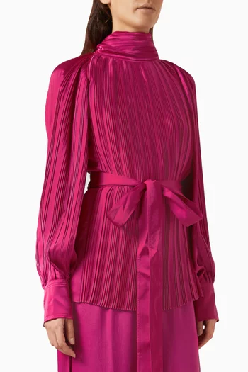 Self-tie Pleated Blouse in Satin
