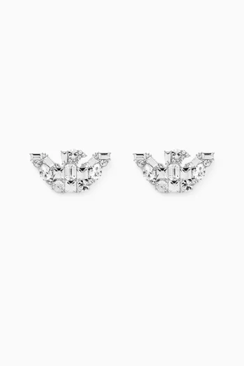 Logo Glass-crystal Stud Earrings in Silver-toned Brass