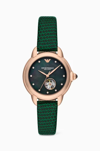 Mia Quartz Watch in Leather, 34mm