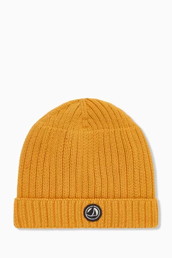 Embroidered Logo Knit Hat in Organic Cotton