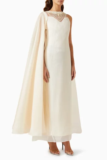 Embellished One-sleeve Dress in Organza