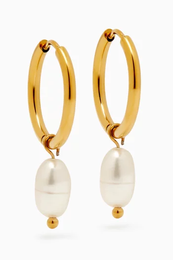 Jenna Pearl Hoop Earrings in 18kt Gold-plated Stainless Steel