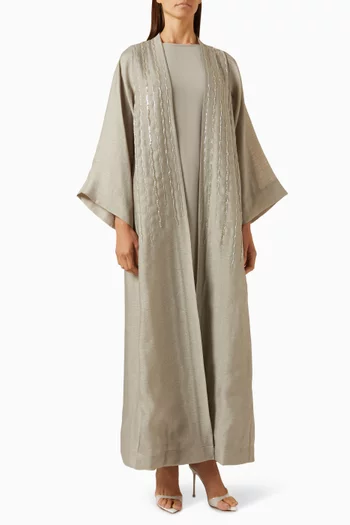 3-piece Embellished Abaya Set in Cotton & Satin