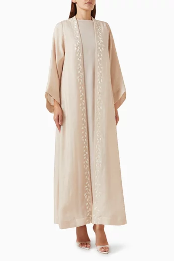 3-piece Embellished Abaya Set in Cotton & Satin