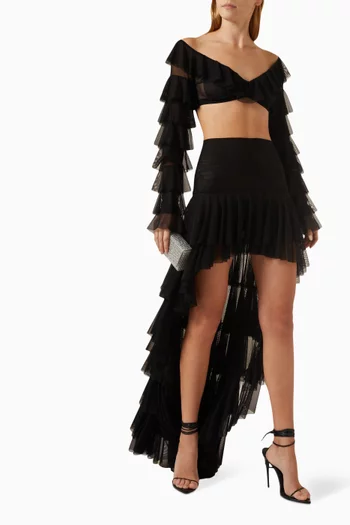 تنورة كشكش غير متماثلة من قماش شبكي