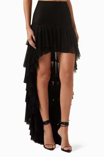 Ruffled Asymmetric Skirt in Mesh