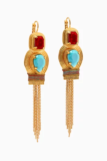 Bohemian Cabochons Pompom Sleeper Earrings in 14kt Gold-plated Metal