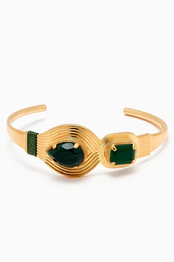 Reconstituted Malachite Adjustable Bangle in 14kt Gold-plated Metal