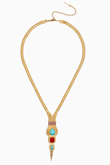 Filigree Cabochon Sautoir Necklace in 14kt Gold-plated Metal