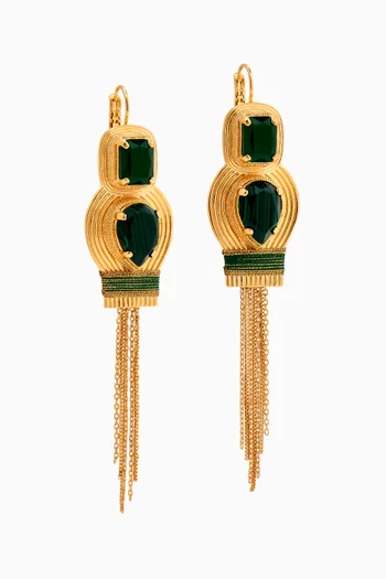 Couture Cabochon Pompom Sleeper Earrings in 14kt Gold-plated Metal