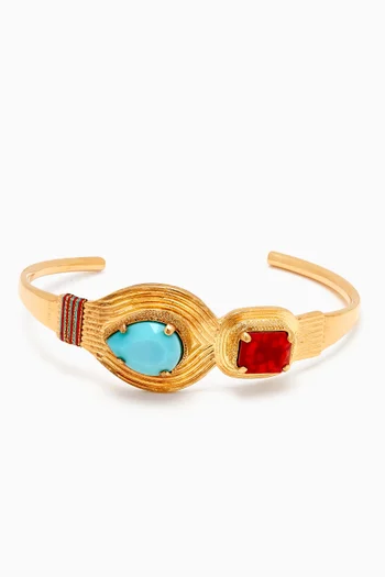 Bohemian Cabochon Adjustable Bangle in 14kt Gold-plated Metal