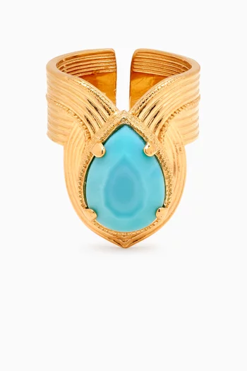 Bohemian Cabochon Adjustable Ring in 14kt Gold-plated Metal